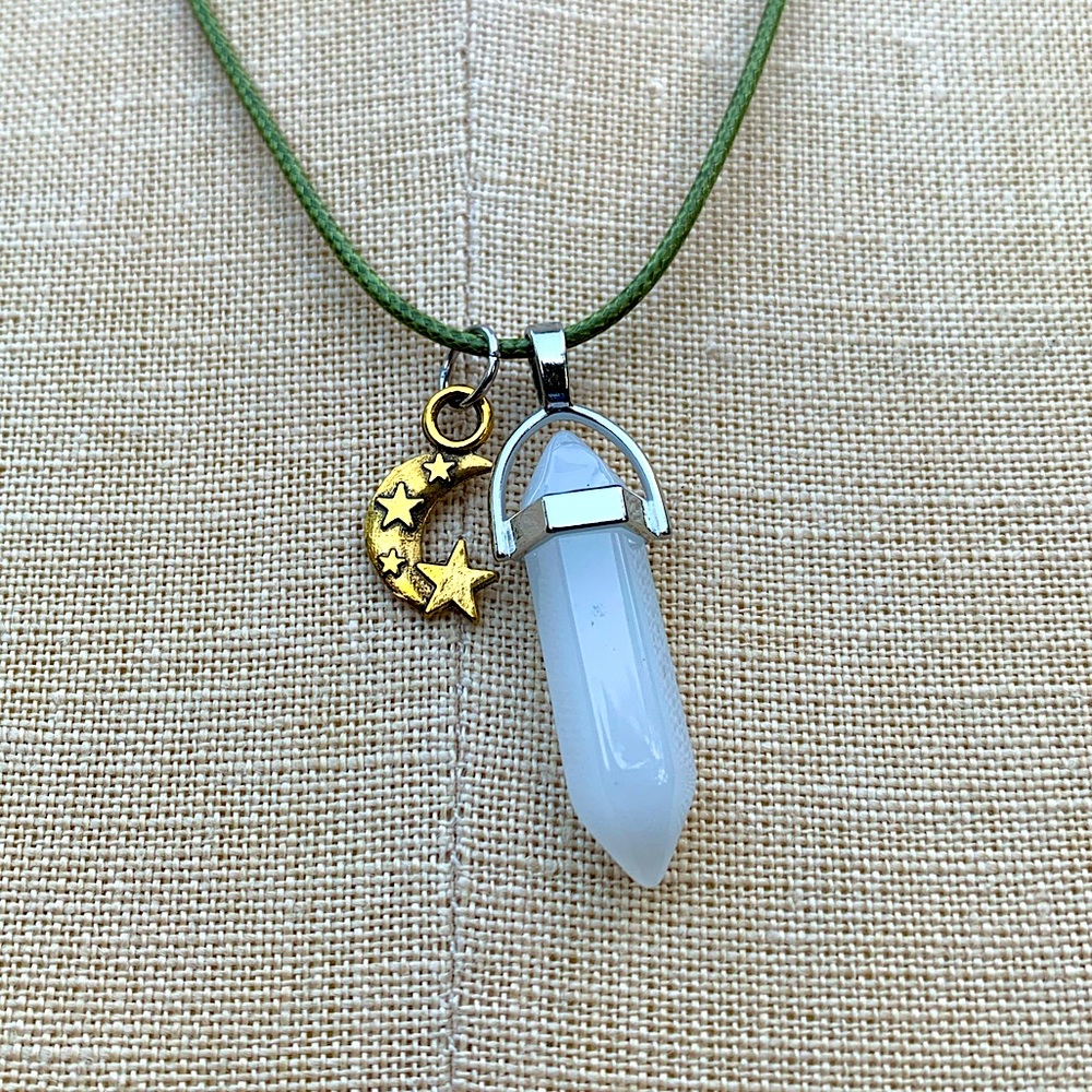Handmade Resin Crystal Moon & Stars Amulet Necklace